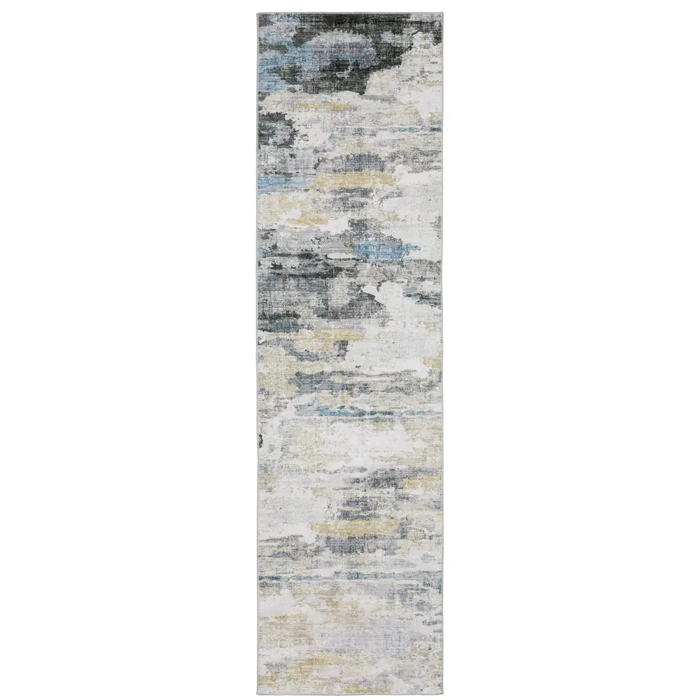 Malibu MAL01 Grey/ Blue Indoor Area Rug - 2' x 8'