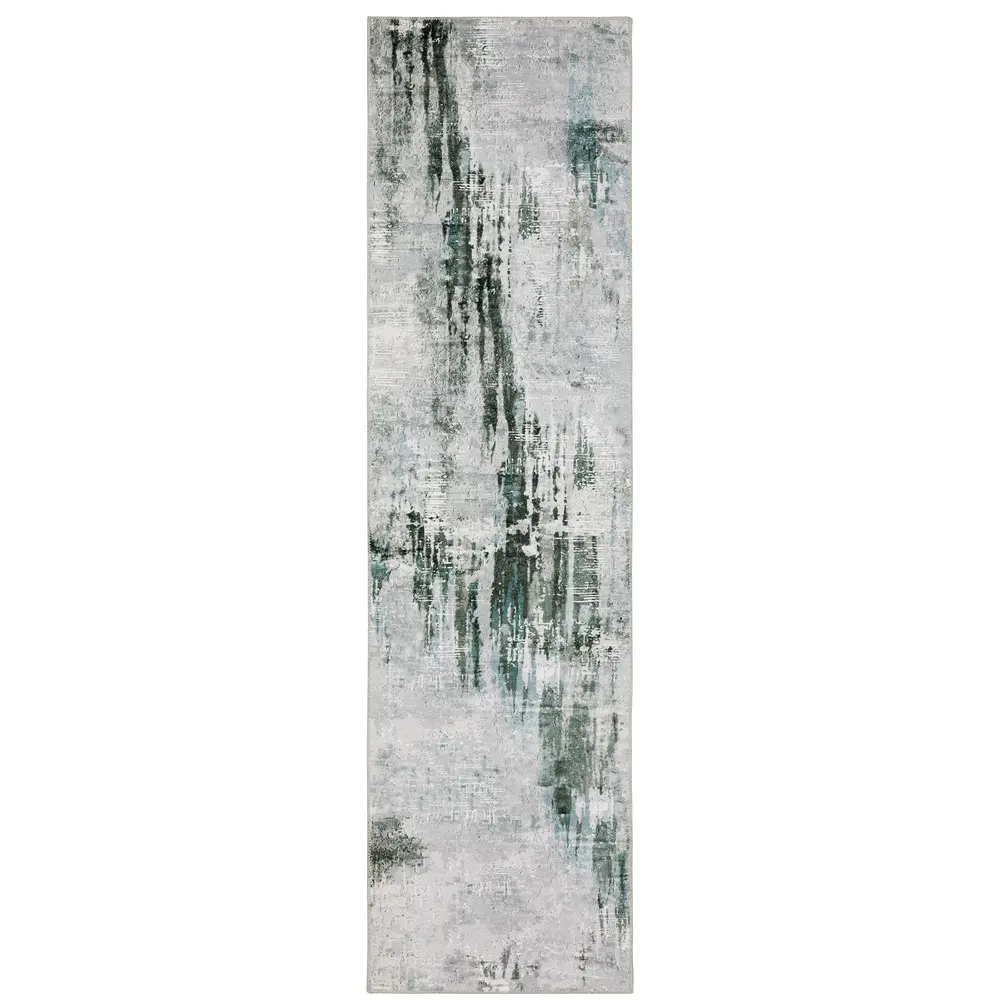 Malibu MAL03 Grey/ Teal Indoor Area Rug - 2' x 8'