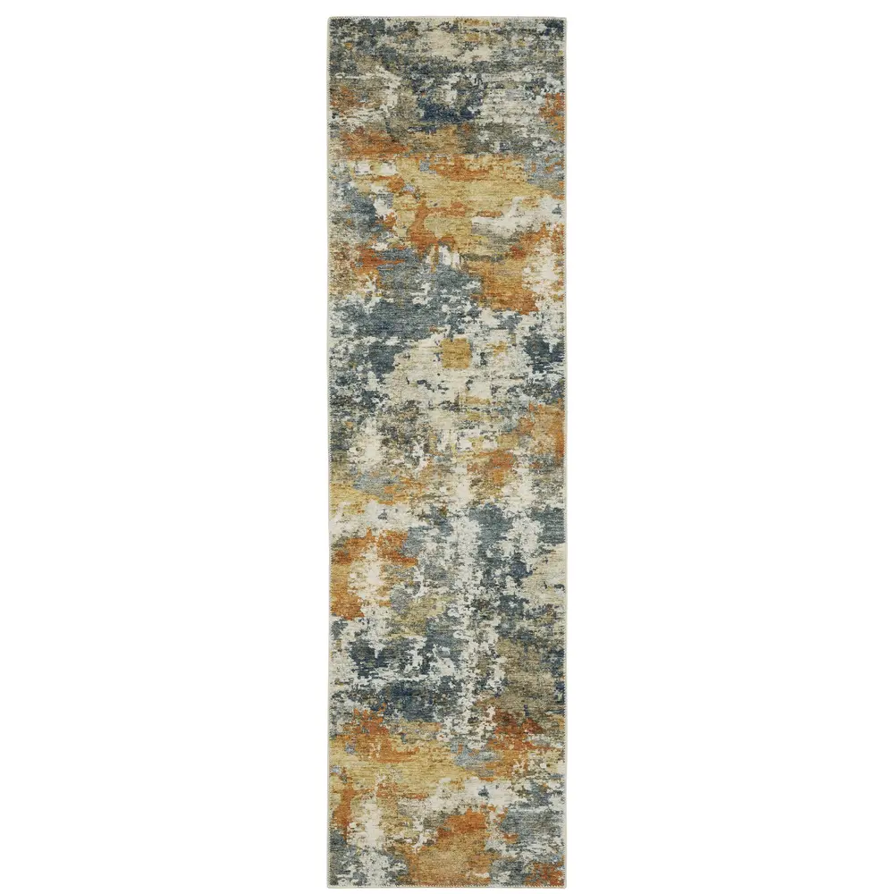 Malibu MAL05 Orange/ Blue Indoor Area Rug - 2' x 8'