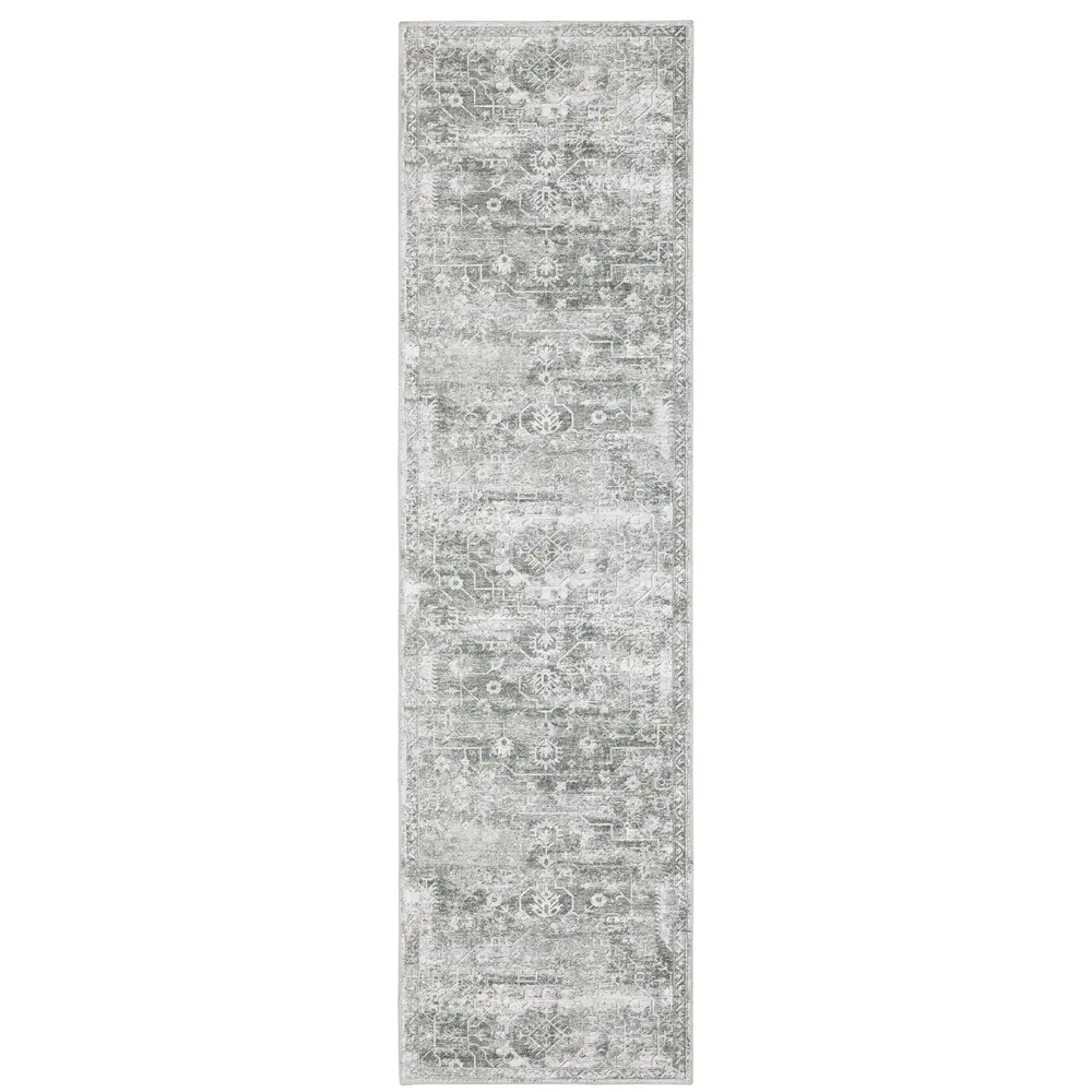 Malibu MAL08 Sage Green/ Grey Indoor Area Rug - 2' x 8'