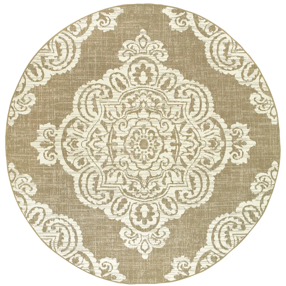 Marina 5929J Tan/ Ivory Indoor/Outdoor Area Rug - 7'10