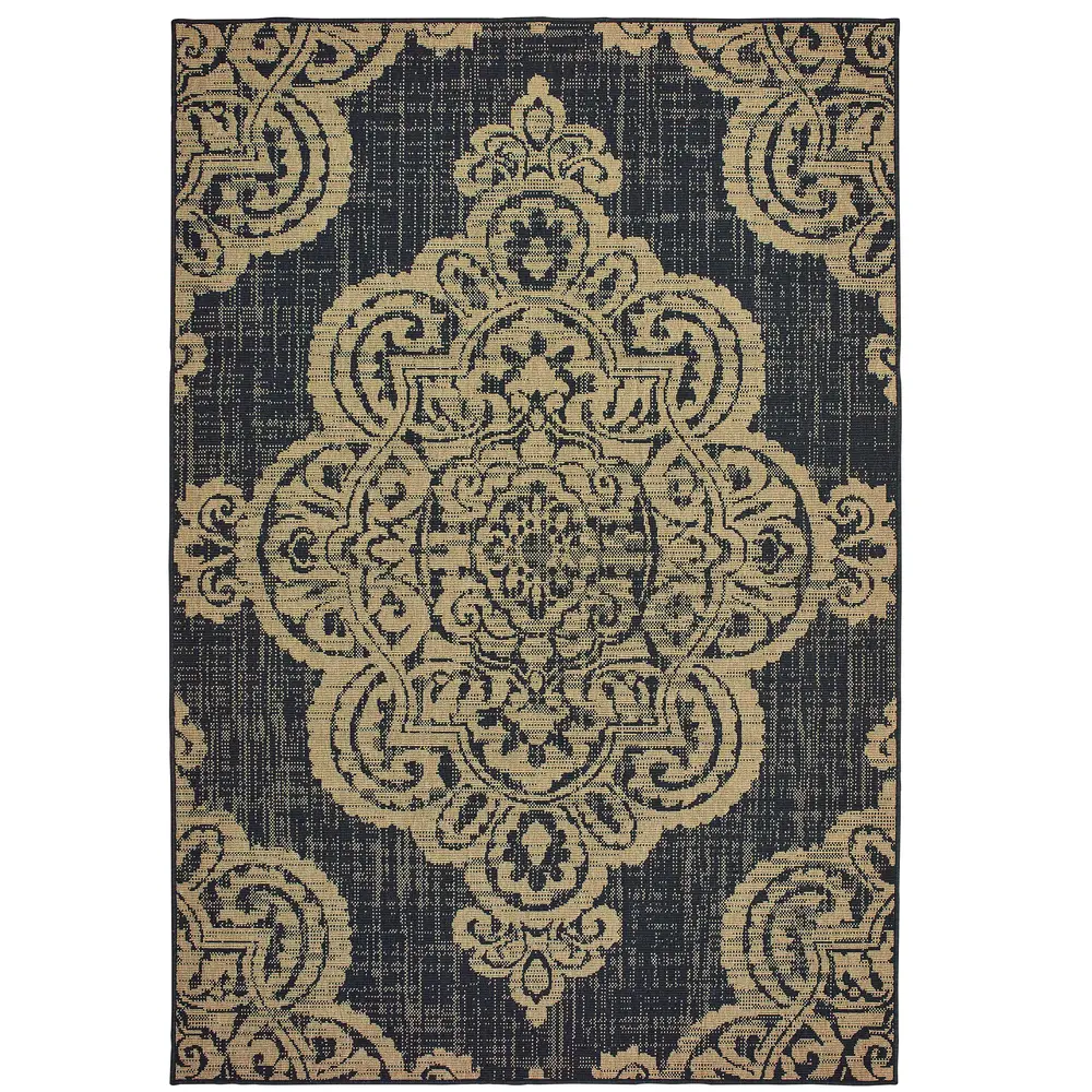 Marina 5929K Black/ Tan Indoor/Outdoor Area Rug - 5'3