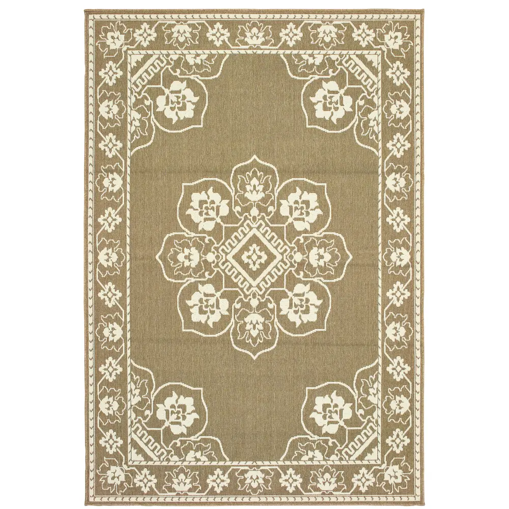 Marina 7764J Tan/ Ivory Indoor/Outdoor Area Rug - 7'10