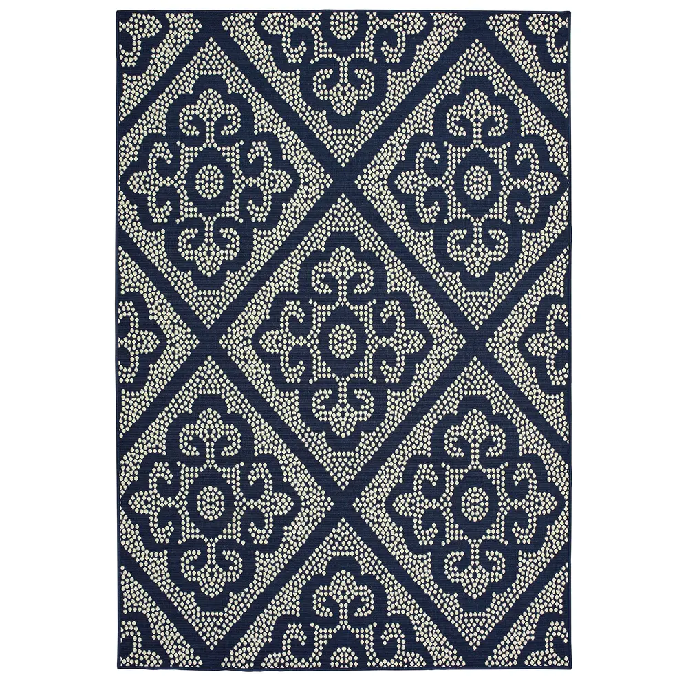 Marina 3804B Navy/ Ivory Indoor/Outdoor Area Rug - 6'7