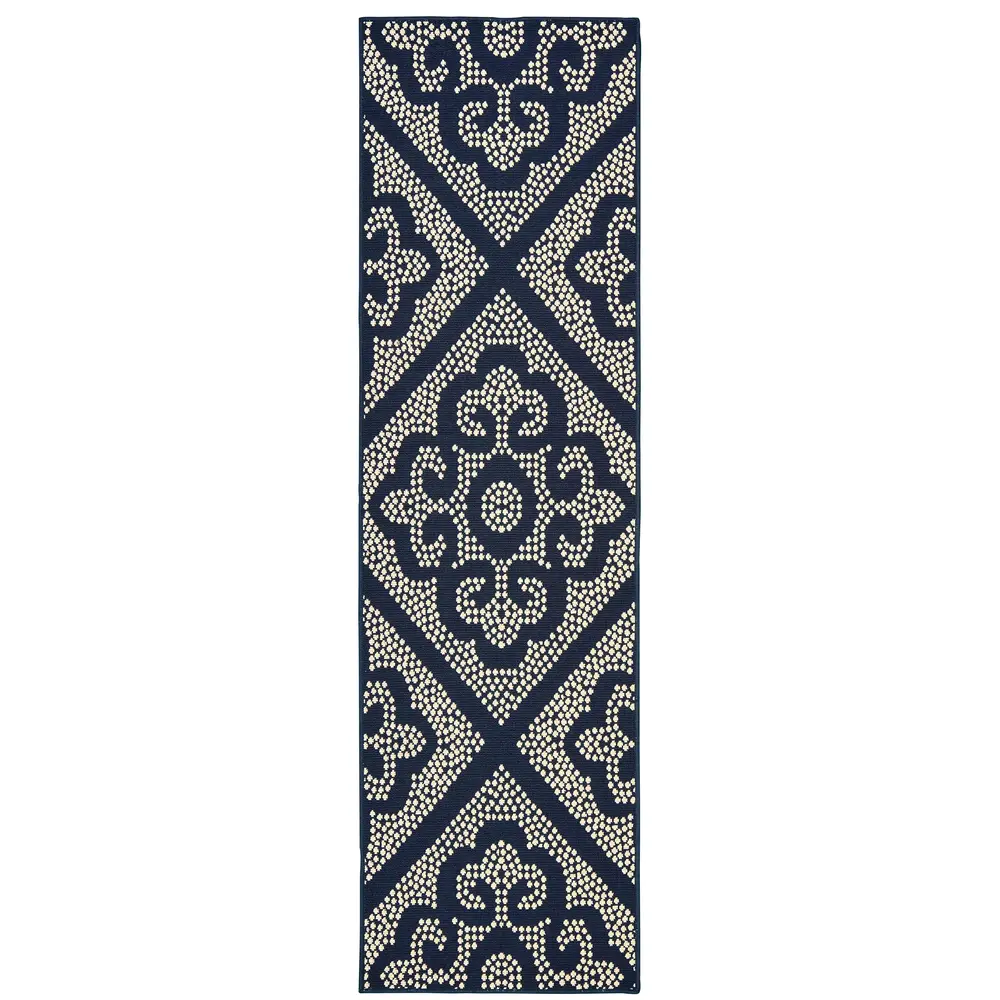 Marina 3804B Navy/ Ivory Indoor/Outdoor Area Rug - 2'3