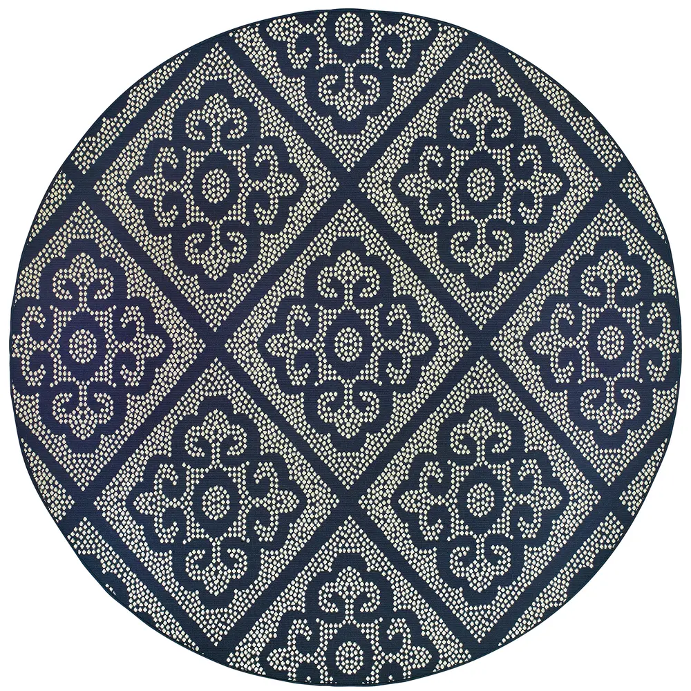 Marina 3804B Navy/ Ivory Indoor/Outdoor Area Rug - 7'10