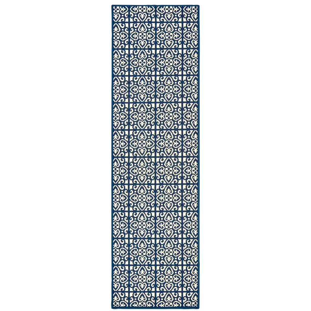 Marina 5927B Ivory/ Navy Indoor/Outdoor Area Rug - 2'3