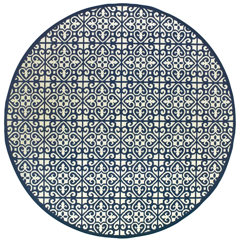 Marina 5927B Ivory/ Navy Indoor/Outdoor Area Rug - 7'10