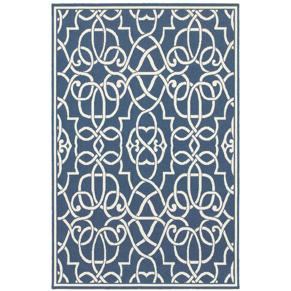Meridian 2205B Navy/ Ivory Indoor/Outdoor Area Rug - 7'10