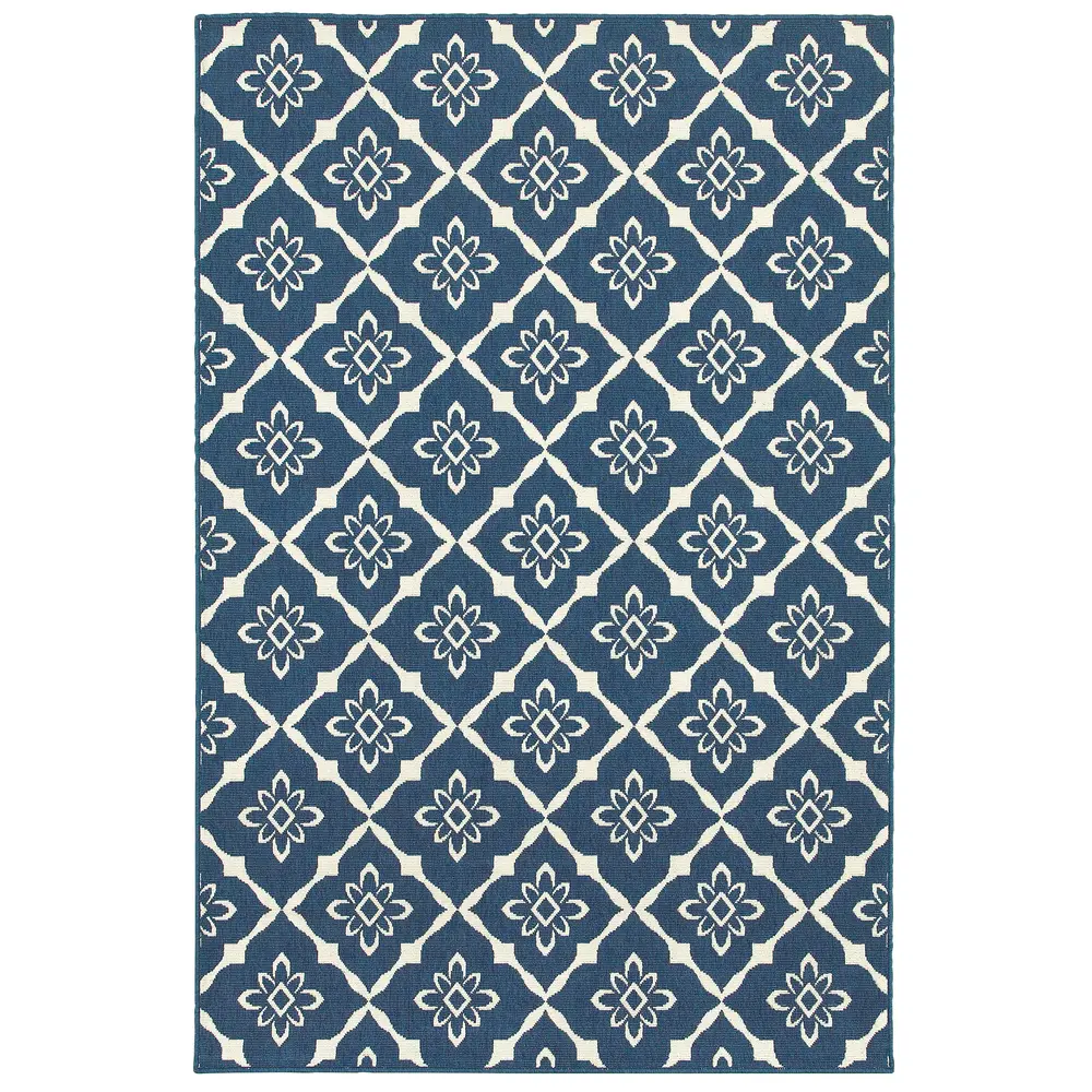 Meridian 5703B Navy/ Ivory Indoor/Outdoor Area Rug - 5'3