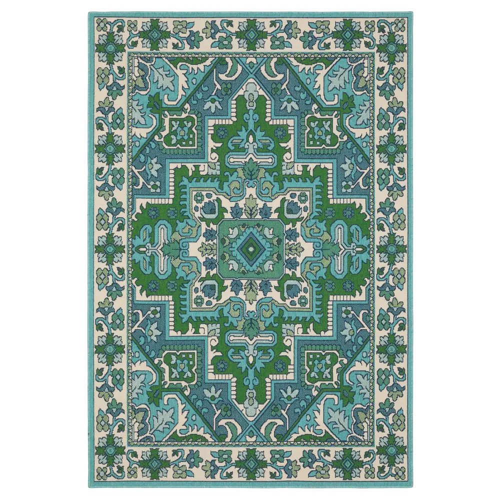 Meridian 2808G Blue/ Green Indoor/Outdoor Area Rug - 3'7