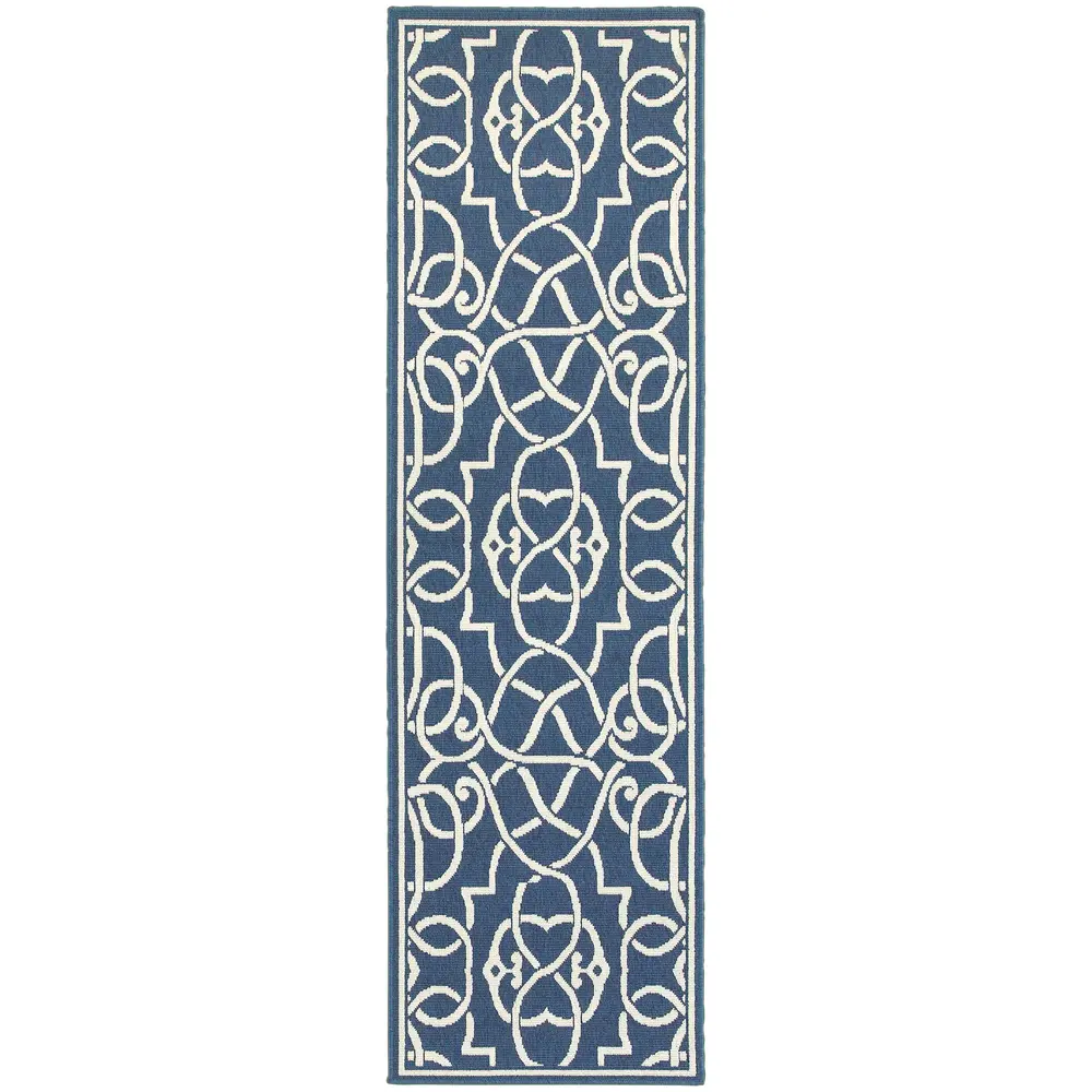 Meridian 2205B Navy/ Ivory Indoor/Outdoor Area Rug - 2'3