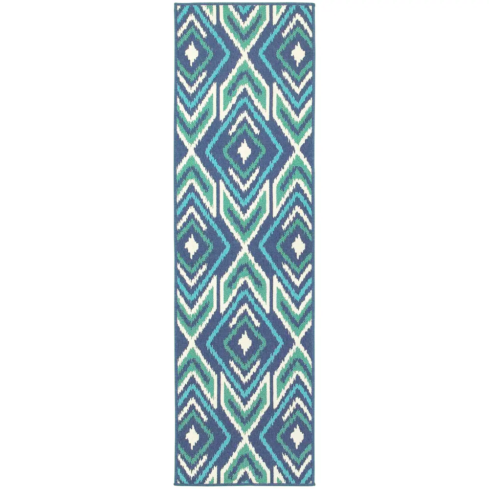 Meridian 2209B Navy/ Green Indoor/Outdoor Area Rug - 2'3
