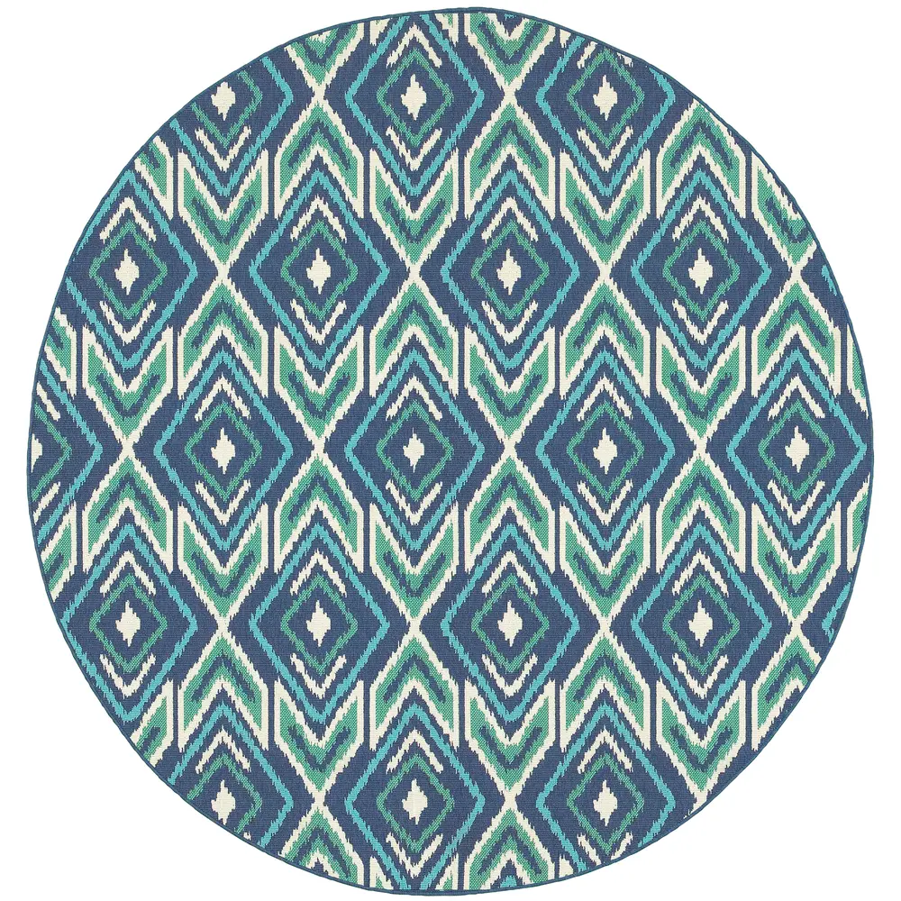 Meridian 2209B Navy/ Green Indoor/Outdoor Area Rug - 7'10