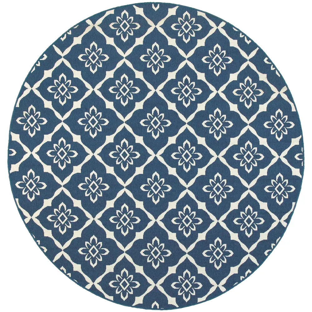 Meridian 5703B Navy/ Ivory Indoor/Outdoor Area Rug - 7'10