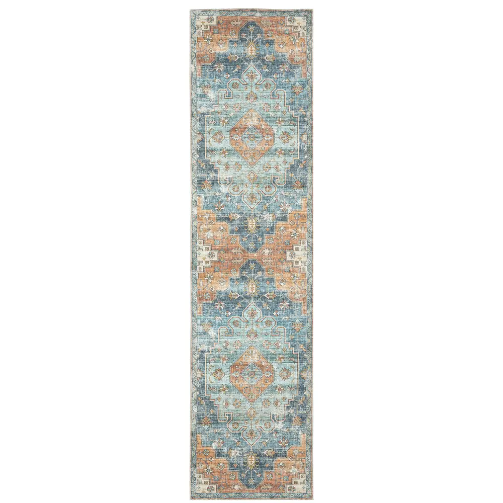 Myers Park MYP03 Orange/ Blue Indoor Area Rug - 2' x 8'