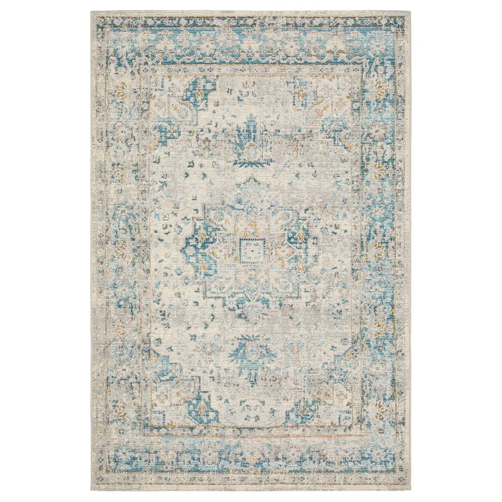 Naples 1221X Grey/ Teal Indoor/Outdoor Area Rug - 5'3