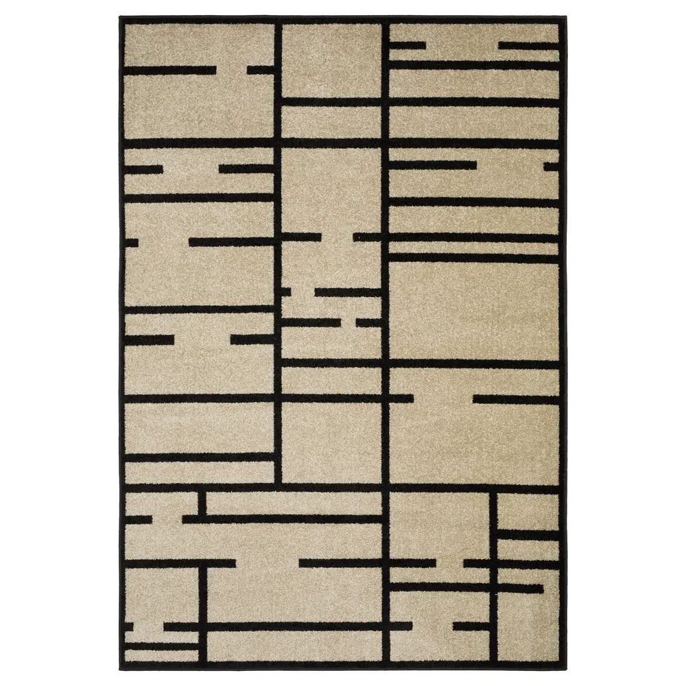 Quinn QUI03 Beige/ Black Indoor Area Rug - 5'3