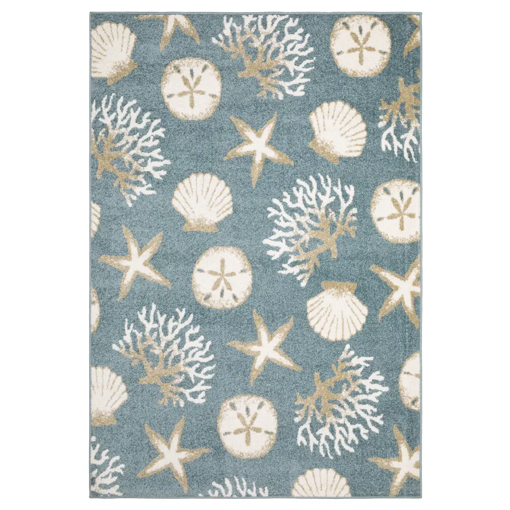 Quinn QUI01 Blue/ Beige Indoor Area Rug - 2' x 7'