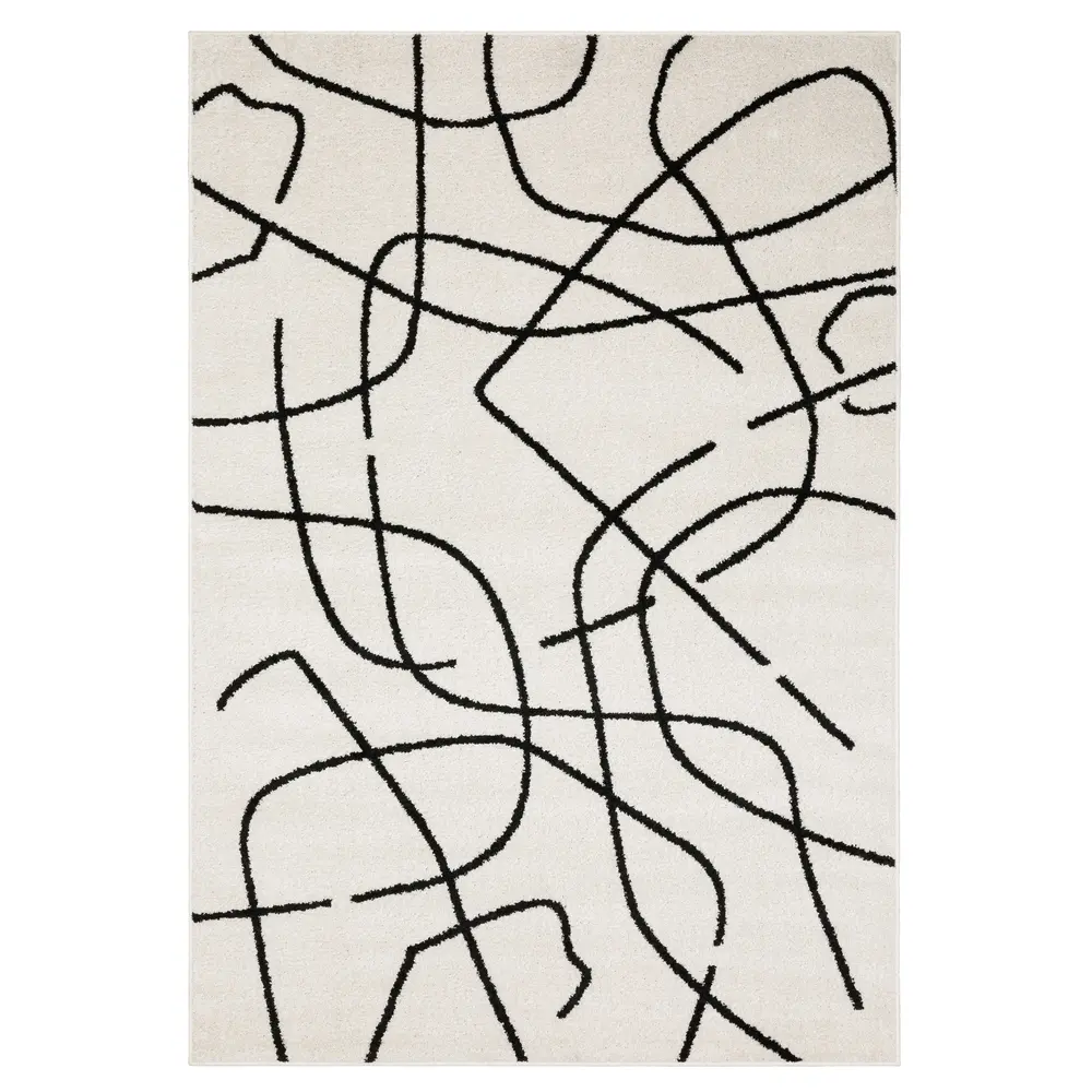 Quinn QUI12 Beige/ Black Indoor Area Rug - 2' x 7'