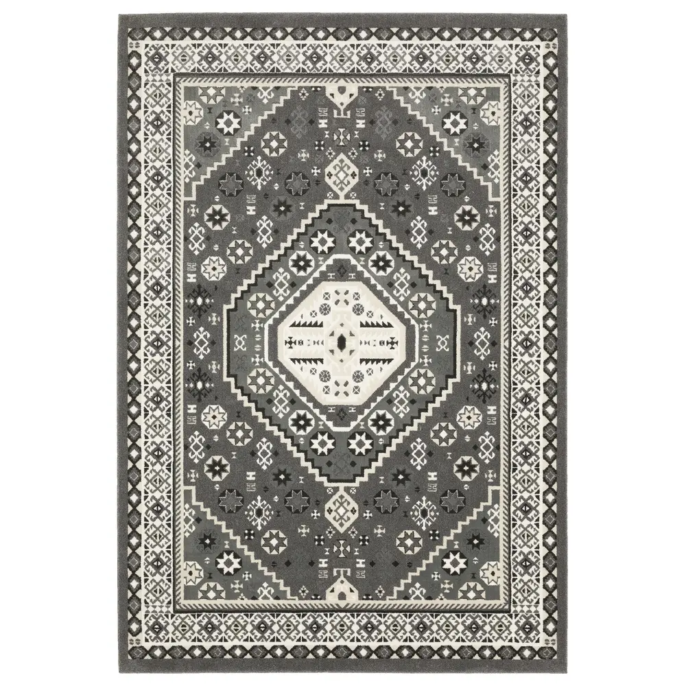 Raylan RAY02 Grey/ Ivory Indoor Area Rug - 6'7