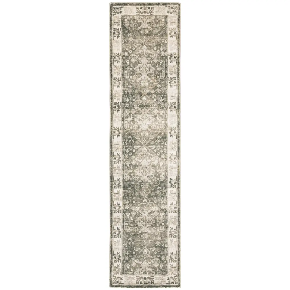 Savoy 28105 Charcoal/ Ivory Indoor Area Rug - 2' x 8'