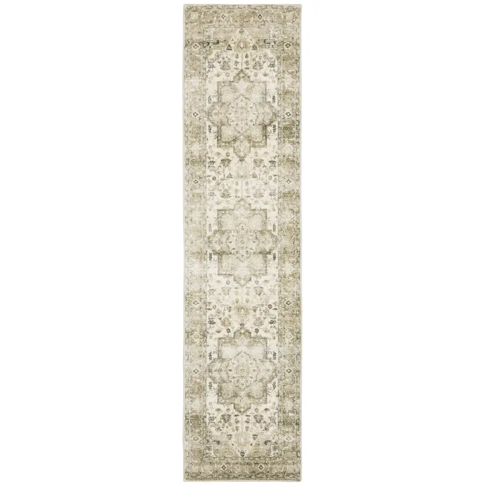 Savoy 28108 Tan/ Ivory Indoor Area Rug - 2' x 8'