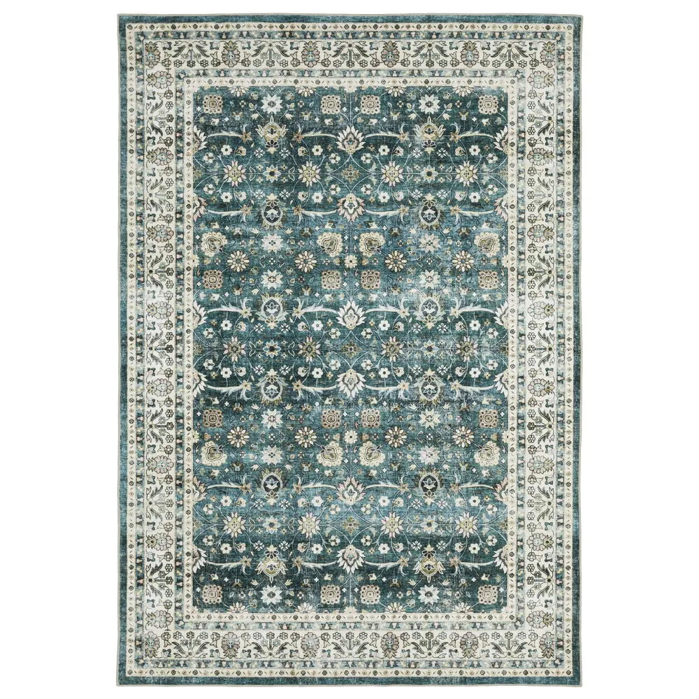 Sumter SUM08 Teal/ Ivory Indoor Area Rug - 3'6