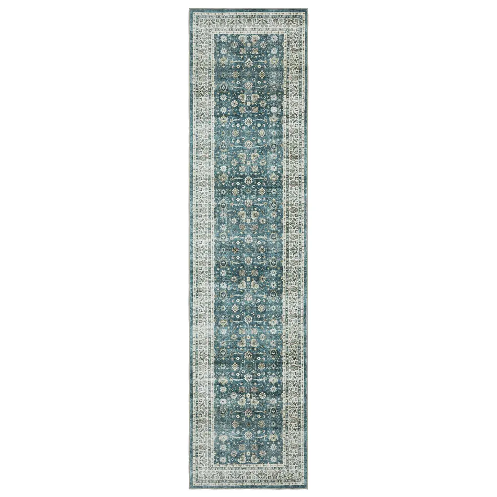 Sumter SUM08 Teal/ Ivory Indoor Area Rug - 2' x 8'