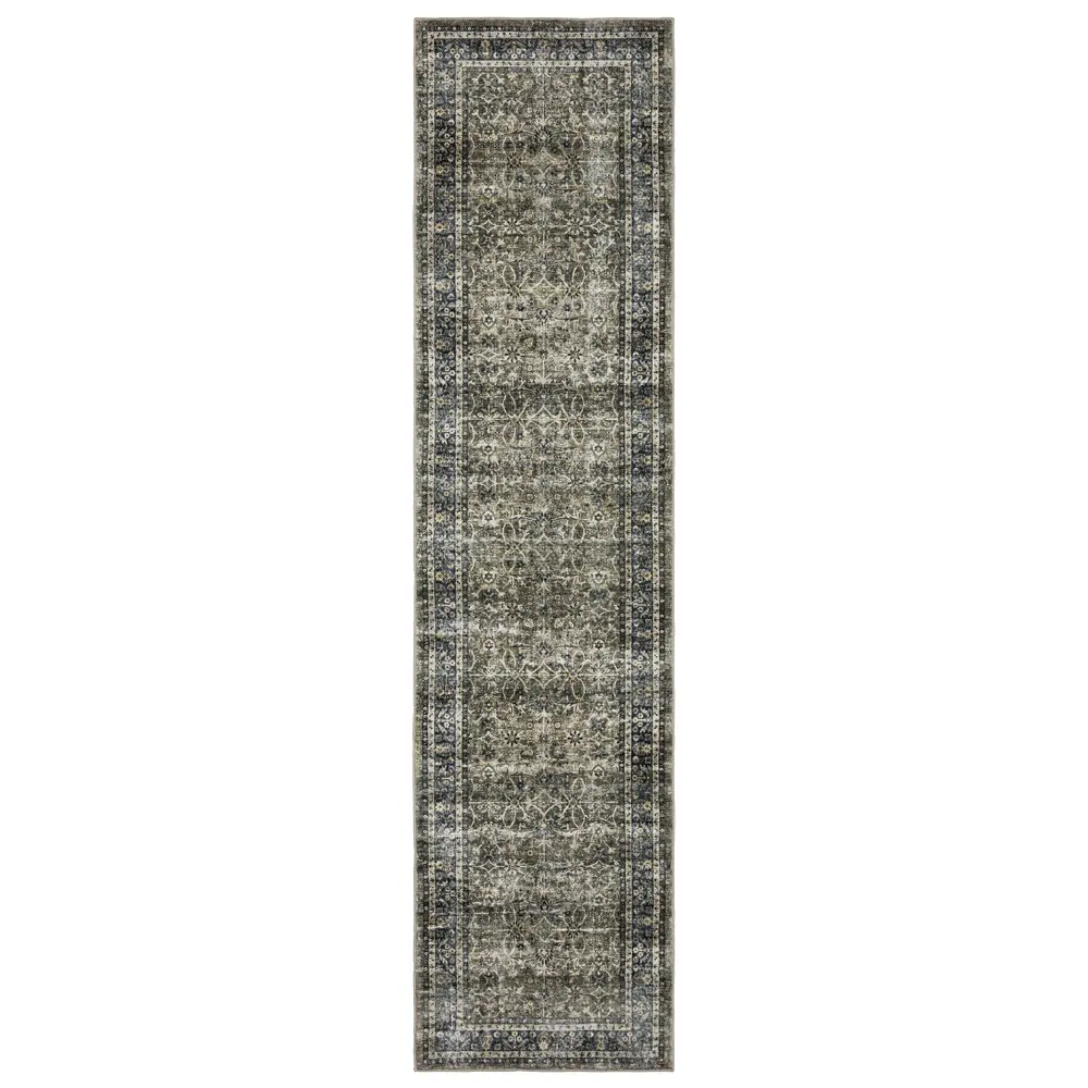 Sumter SUM06 Charcoal Grey/ Blue Indoor Area Rug - 2' x 8'