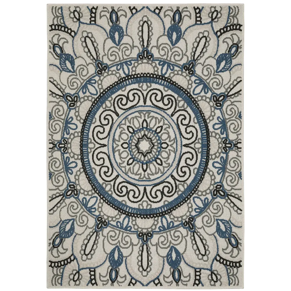 Torrey 072J1 Light Grey/ Blue Indoor/Outdoor Area Rug - 5'3