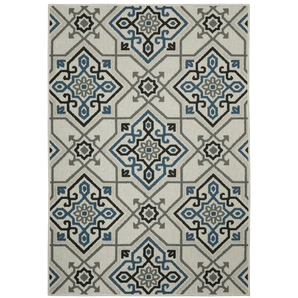 Torrey 004Y1 Light Grey/ Blue Indoor/Outdoor Area Rug - 5'3