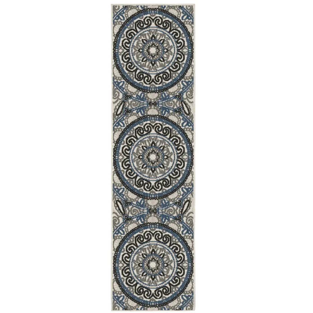 Torrey 072J1 Light Grey/ Blue Indoor/Outdoor Area Rug - 1'10