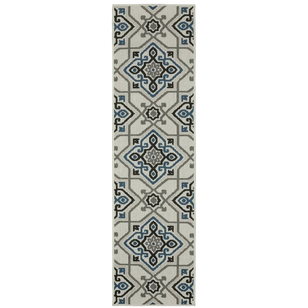 Torrey 004Y1 Light Grey/ Blue Indoor/Outdoor Area Rug - 1'10