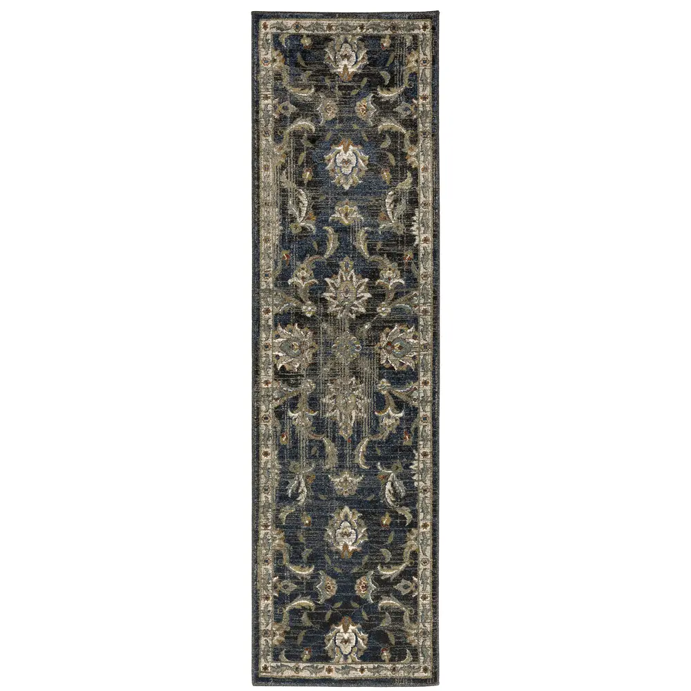 Venice 4333B Charcoal/ Blue Indoor Area Rug - 2'3