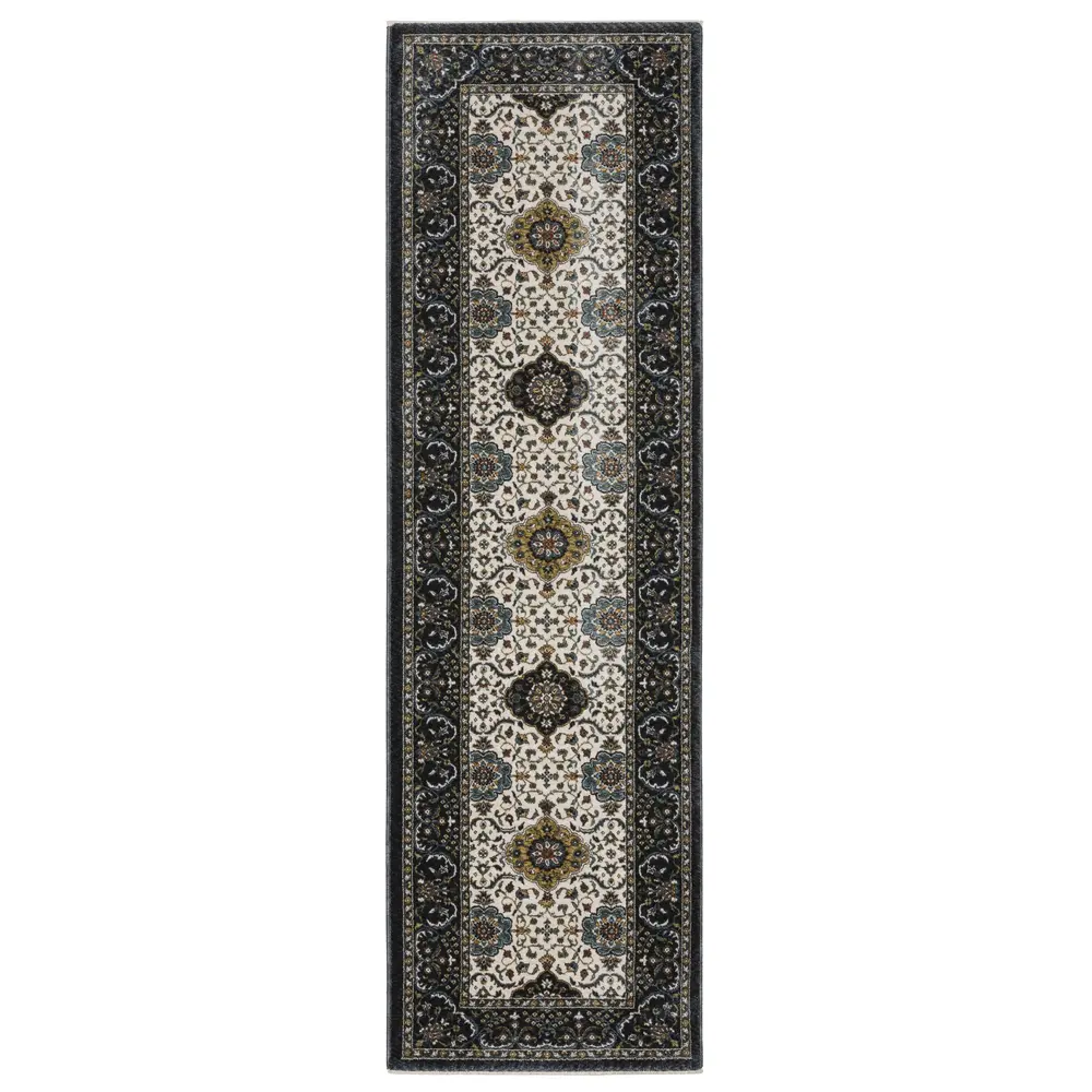 Vivian VI04D Ivory/ Navy Indoor Area Rug - 2'3