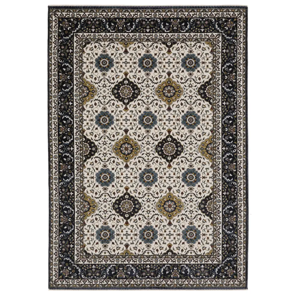 Vivian VI04D Ivory/ Navy Indoor Area Rug - 3'10