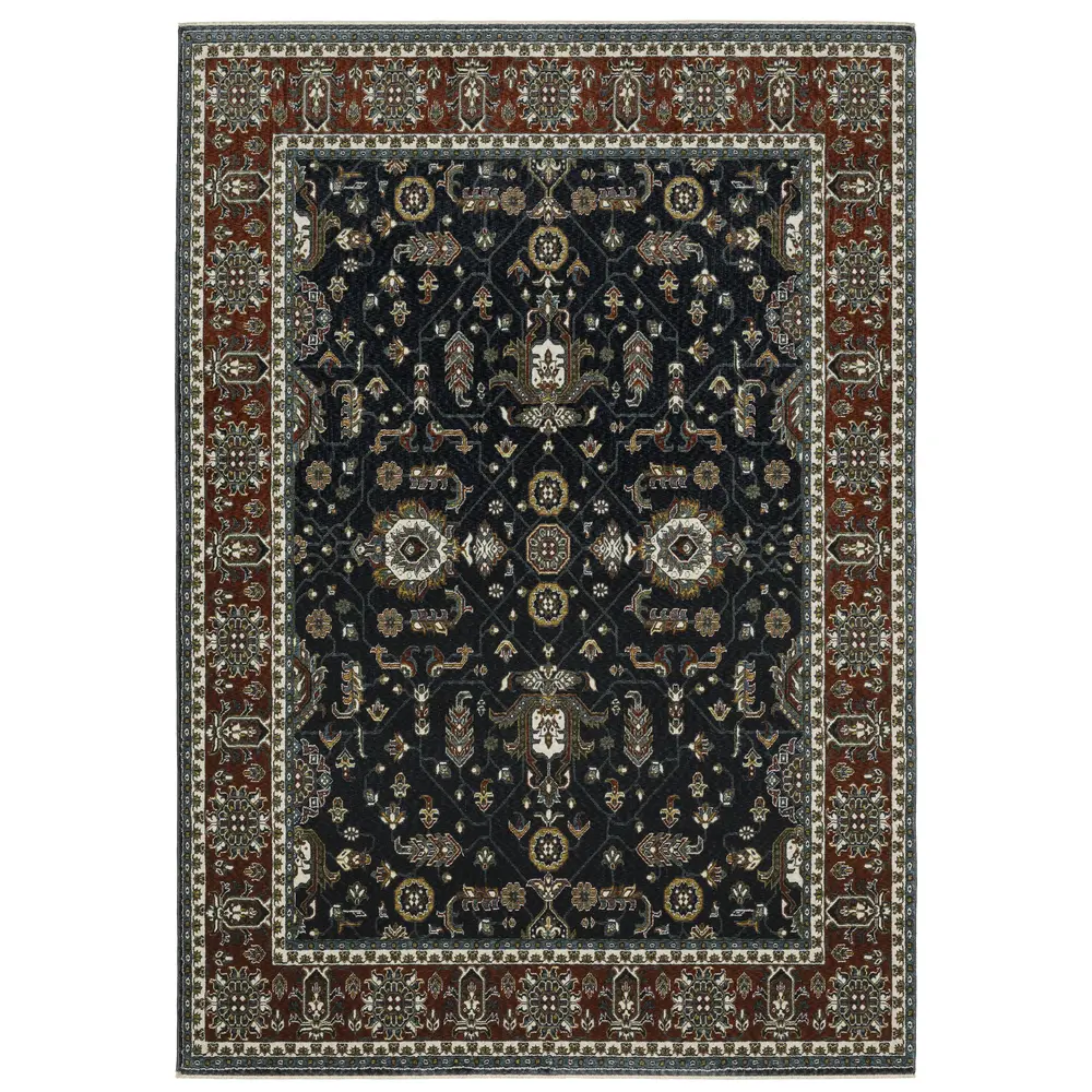 Vivian VI05A Navy/ Rust Indoor Area Rug - 3'10