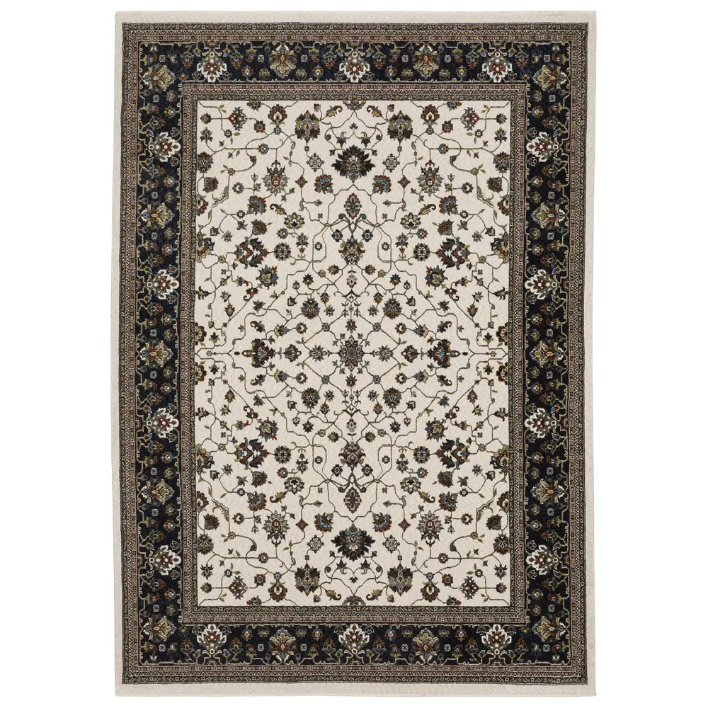 Vivian VI02B Ivory/ Navy Indoor Area Rug - 5'3