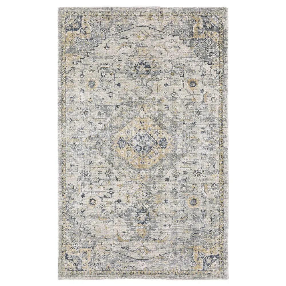 Windham WIN03 Grey/ Gold Indoor Area Rug - 6' x 9'