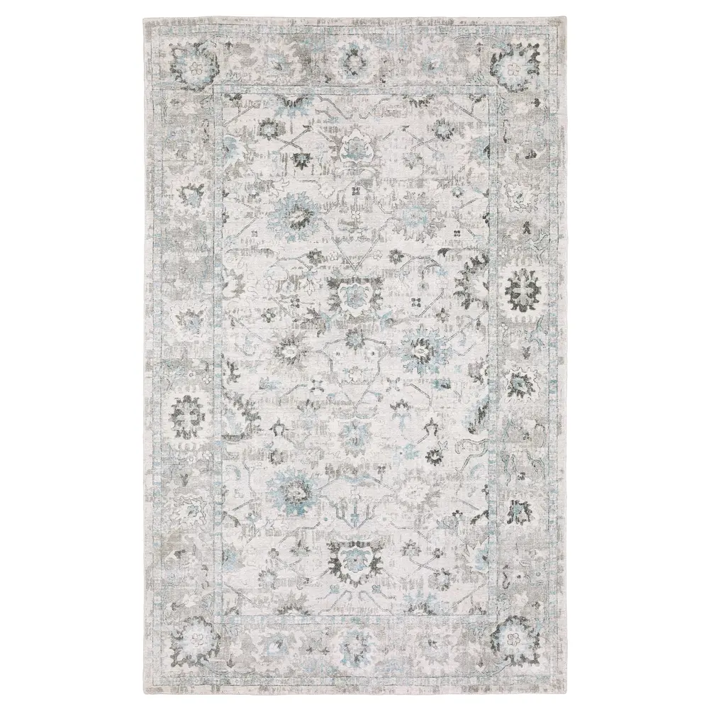Windham WIN04 Ivory/ Teal Blue Indoor Area Rug - 6' x 9'