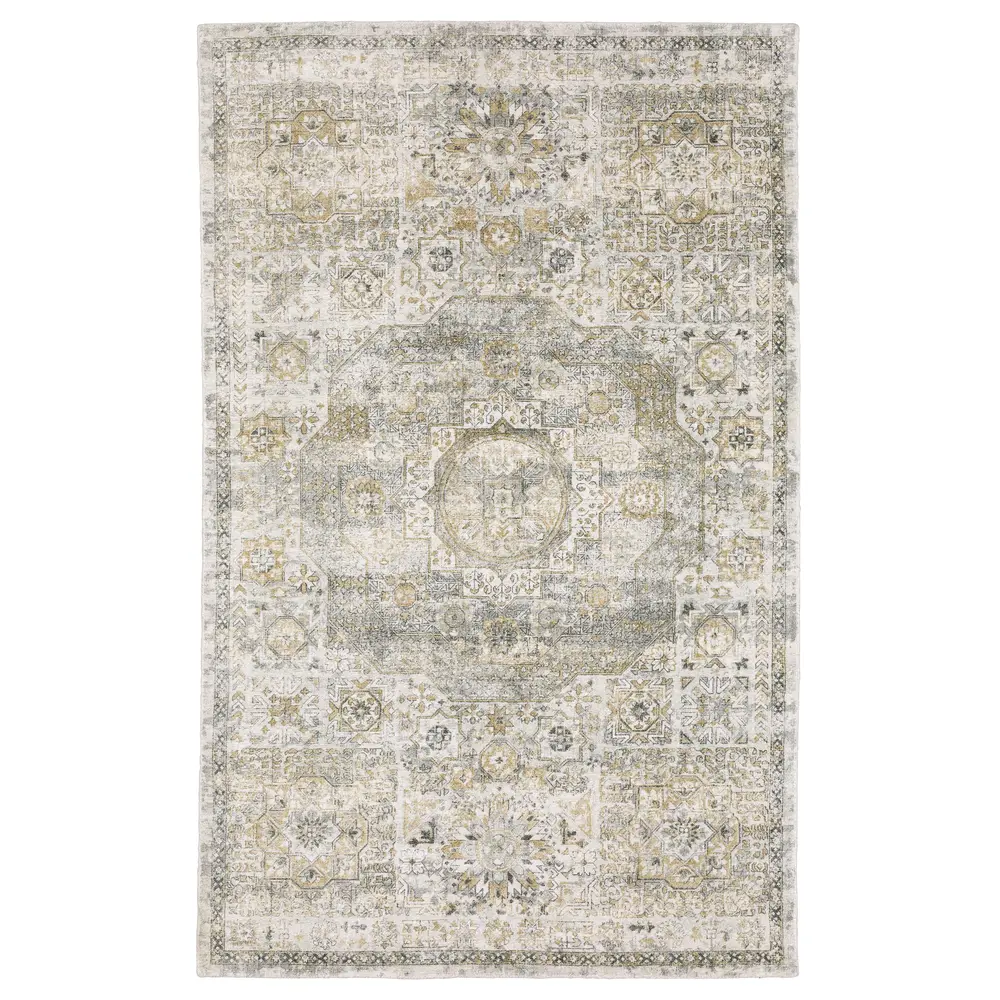 Windham WIN05 Grey/ Gold Indoor Area Rug - 6' x 9'