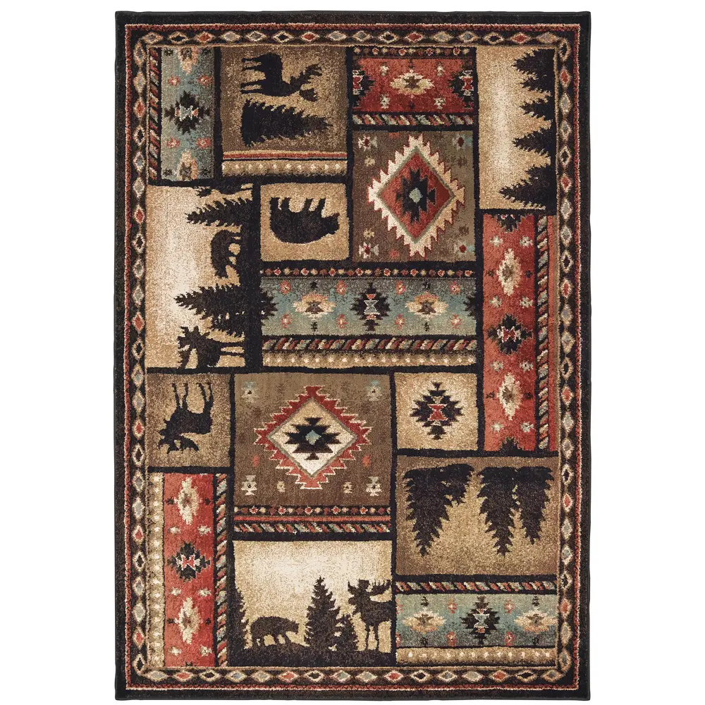 Woodlands 1041C Black/ Multi Indoor Area Rug - 5'3