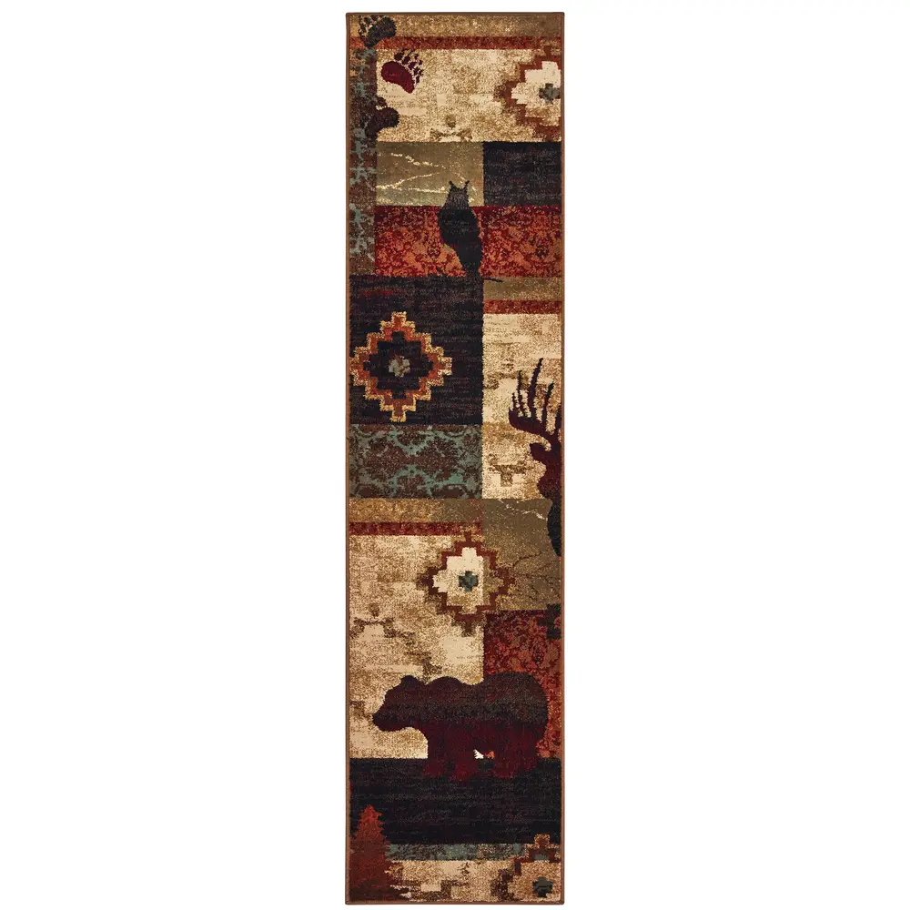 Woodlands 9649A Brown/ Rust Indoor Area Rug - 1'10