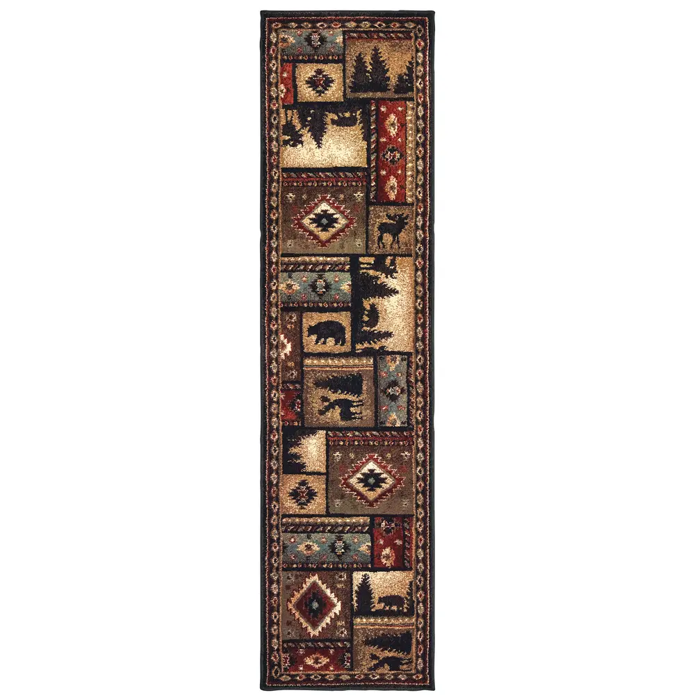 Woodlands 1041C Black/ Multi Indoor Area Rug - 1'10