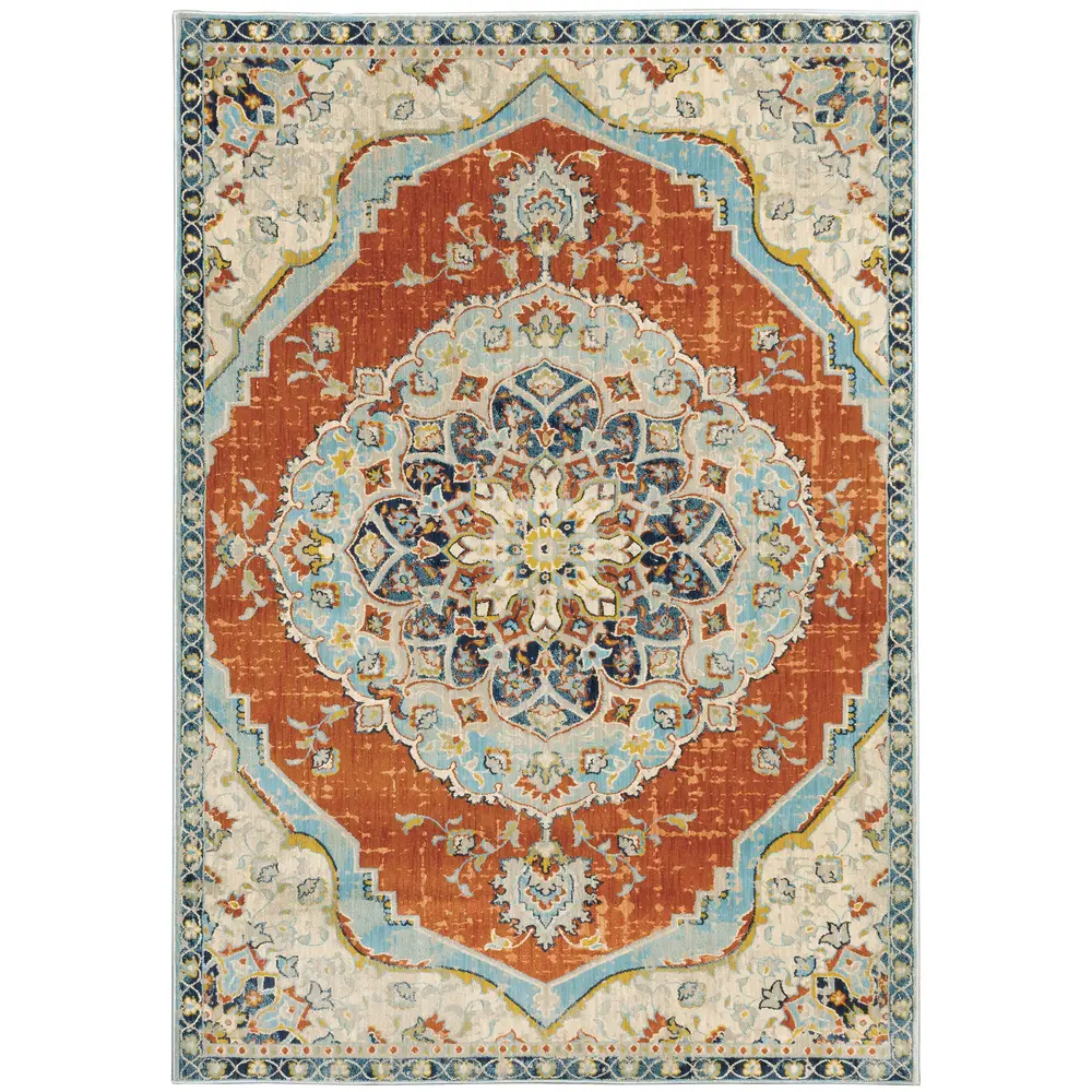 Xanadu 1332Q Orange/ Blue Indoor Area Rug - 9'10