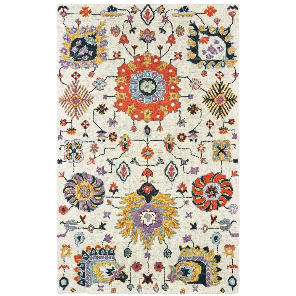 Zahra 75502 Ivory/ Orange Indoor Area Rug - 5' x 8'