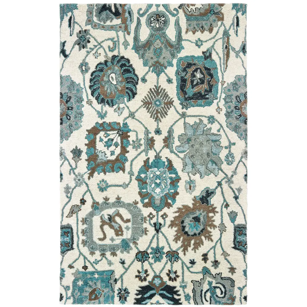 Zahra 75503 Ivory/ Blue Indoor Area Rug - 5' x 8'