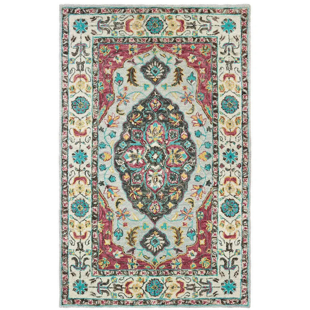 Zahra 75504 Grey/ Pink Indoor Area Rug - 5' x 8'