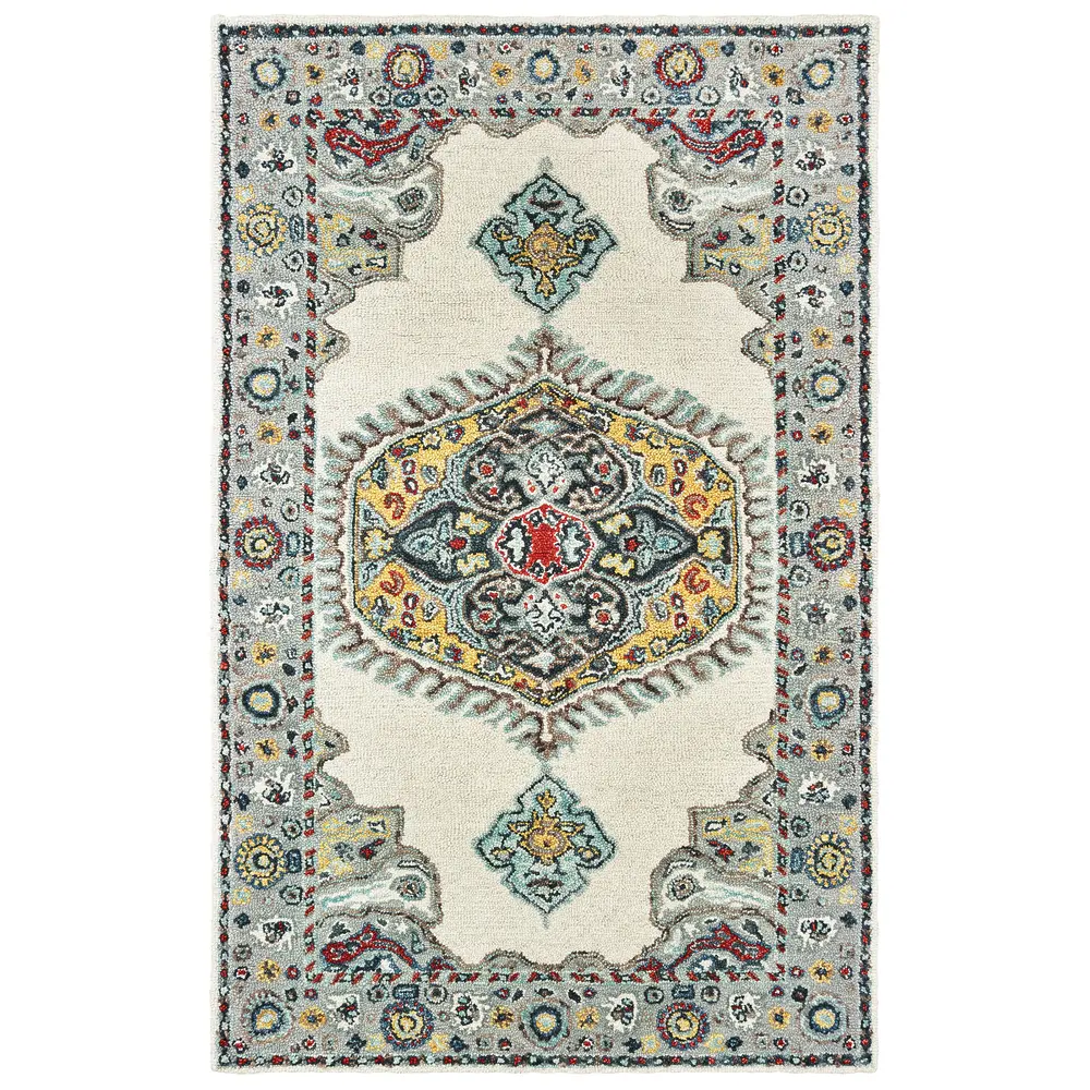 Zahra 75505 Ivory/ Grey Indoor Area Rug - 5' x 8'